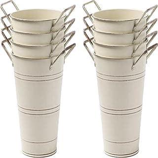 Conjunto de vasos de metal galvanizado brancos com alças, estilo vintage