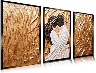 Quadros decorativos de casal em ouro e branco com fundo texturizado
