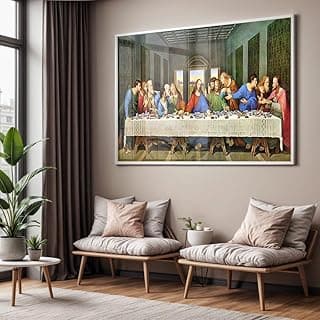 Quadro decorativo religioso da Santa Ceia com moldura dourada e acrílico transparente