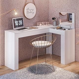 Escrivaninha Penteadeira em L Porta Objetos 135cm Jade Belaflex Branco