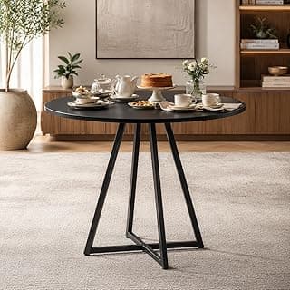 Mesa Redonda 4 Lugares Estilo Industrial para Sala de Jantar e Escritório Tampo MDF e Base de Aço (Preto/Pé Preto)