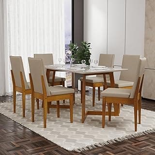 Conjunto de mesa e cadeiras de jantar Califórnia com vidro e madeira Dakota