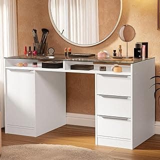 Escrivaninha Penteadeira 136cm 1 Porta 3 Gavetas Tampo de Vidro Branco Madesa