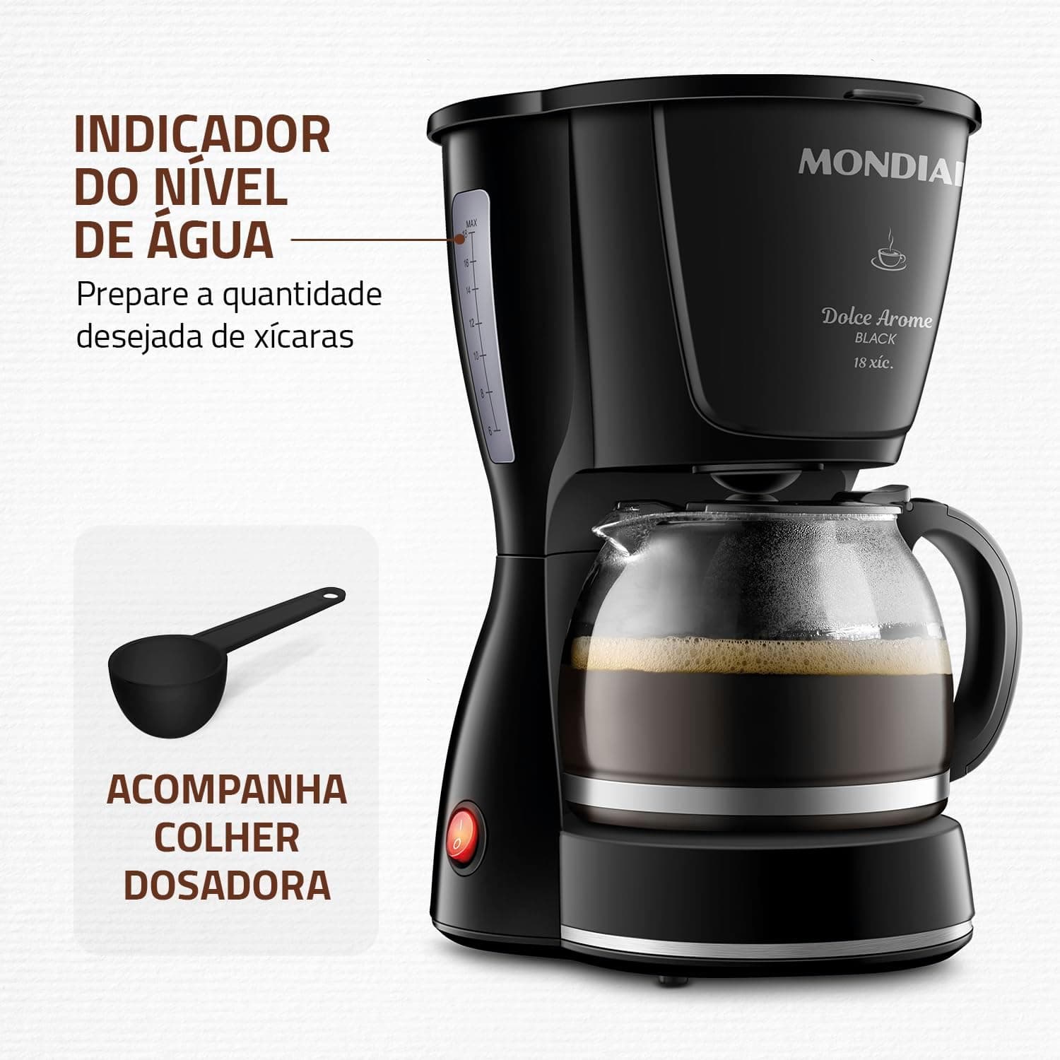 Cafeteira Elétrica Mondial Dolce Arome Filtro Permanente All Black Preto 220V
