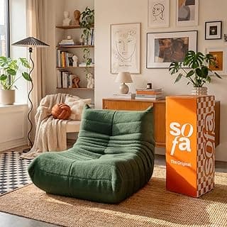 Poltrona Puff Retro Modular 1973 em Boucle verde em uma sala de estar moderna