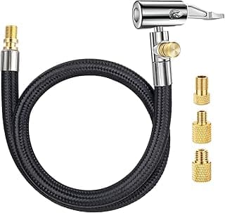 Adaptador de mangueira de inflador de pneu LUMITECO, 50 cm, preto e ouro, com mangueira texturizada, fundo branco
