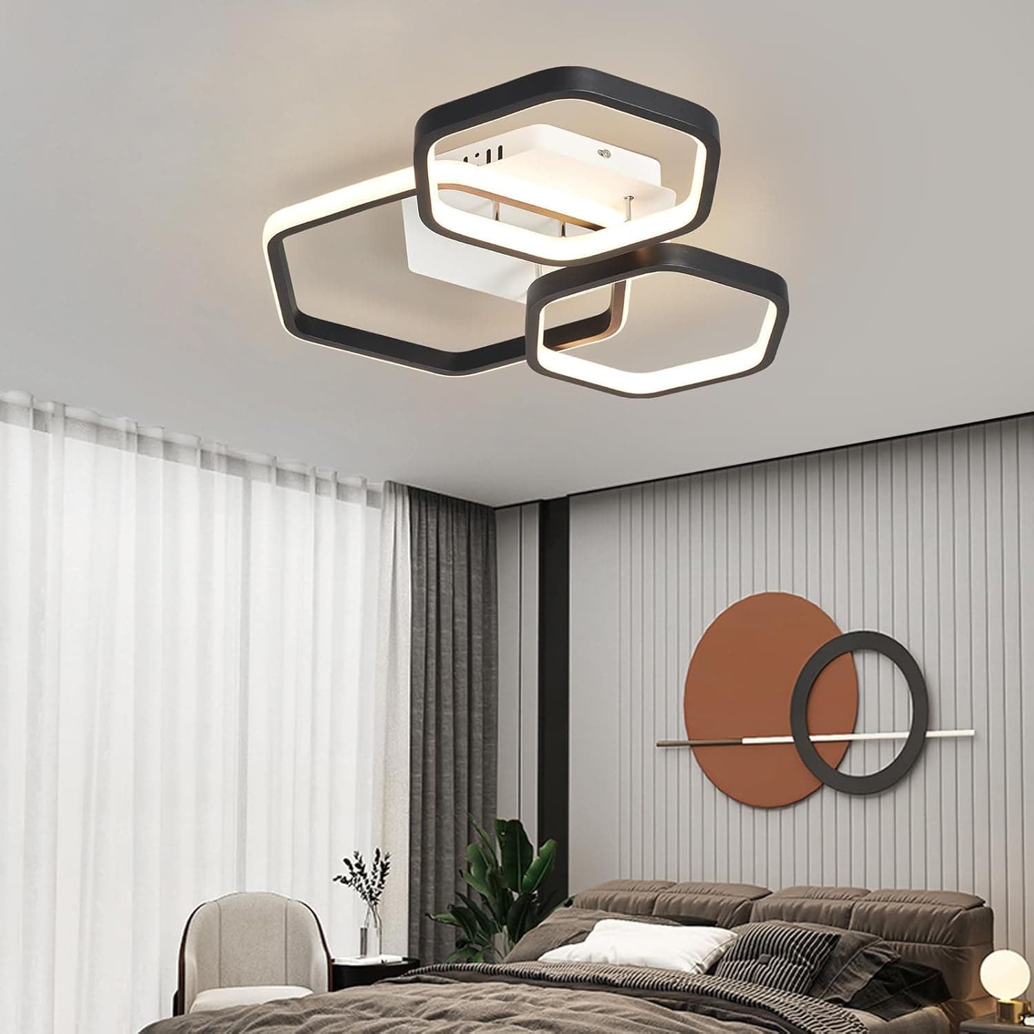 Luminária de teto LED redonda moderna de 80W com dimmer, dourada/preta, com controle remoto, para sala de estar, quarto, cozinha, escritório e sala de jantar (45 cm)
