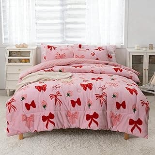 Edredom rosa com estampa de laços vermelhos e morango, conjunto de edredom fofo, casal, A Nice Night