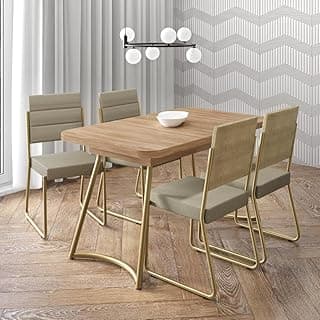 Conjunto Sala de Jantar Carraro Hilli em Carvalho com 4 Cadeiras Dourado em ambiente elegante.