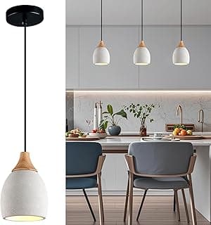 Luminária pendente de concreto com madeira cinza para cozinha e sala de jantar