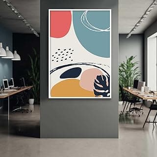 Quadro decorativo abstrato vertical para sala de escritório, cores azul, vermelho e laranja