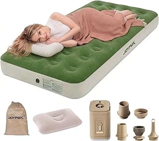 Joyfox Série Forest Colchão Inflável Solteiro 186x96x25cm + Bomba Elétrica de Lítio Recarregável com Luz LED, Kit Camping Premium, Verde
