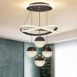Luminária pendente moderna preto e branco com quatro luzes esféricas para sala e quarto