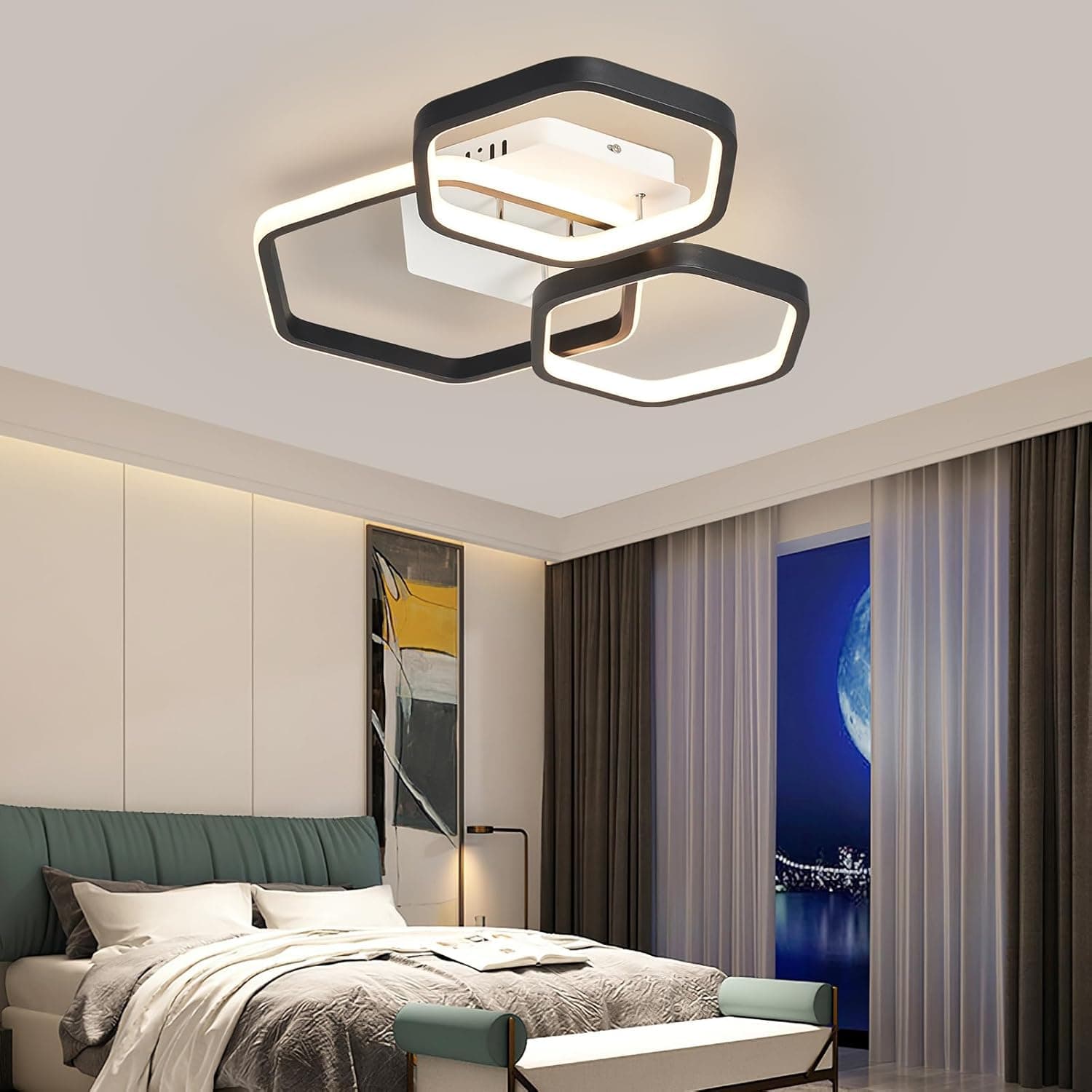 Luminária de teto LED redonda moderna de 80W com dimmer, dourada/preta, com controle remoto, para sala de estar, quarto, cozinha, escritório e sala de jantar (45 cm)