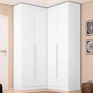 Guarda-roupa branco em forma de L com quatro portas para quarto de casal