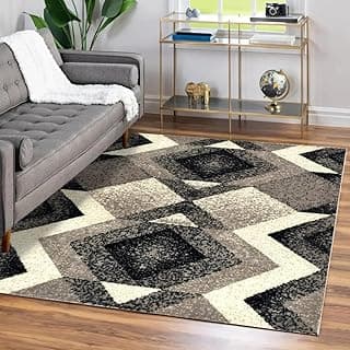 Tapete Belga Veludo com Design Geométrico - Preto, Cinza e Branco