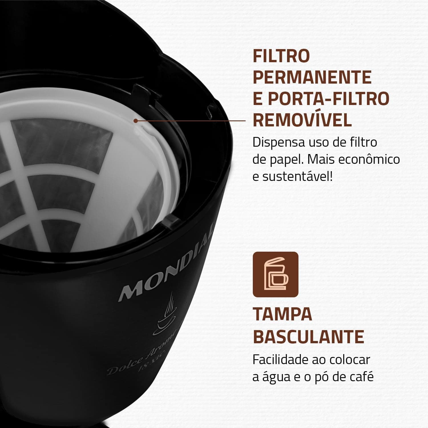 Cafeteira Elétrica Mondial Dolce Arome Filtro Permanente All Black Preto 220V