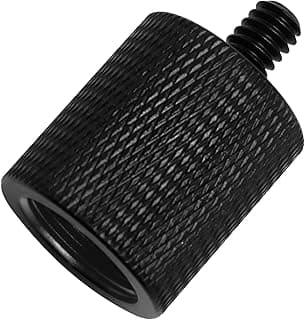 Adaptador de rosca de tripé preto com textura em relevo para conversão de 1/4 macho para 5/8-27 fêmea