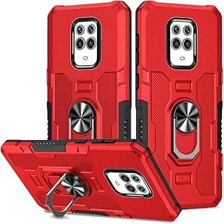Capa protetora vermelha para celular Redmi Note 9 Pro com design robusto e botão central prateado