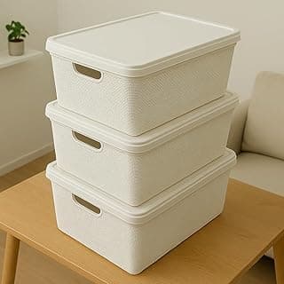 Kit com 3 caixas organizadoras brancas de 15 litros com tampas e alças laterais