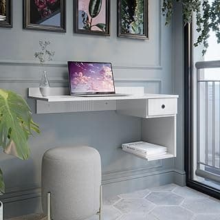 Escrivaninha Mesa De Computador Notebook Suspensa Parede Com Gaveta (Branco)