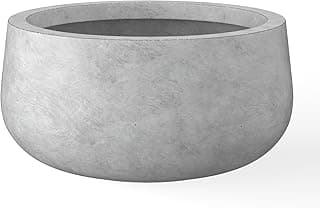 Vaso de concreto cinza redondo 30 cm, design moderno, orifício de drenagem, textura natural