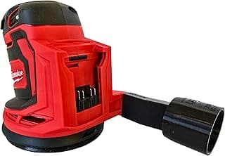 Adaptador de aspirador de pó para lixadeiras MILWAUKEE, vermelho e preto, com fixação e mangueira visíveis.