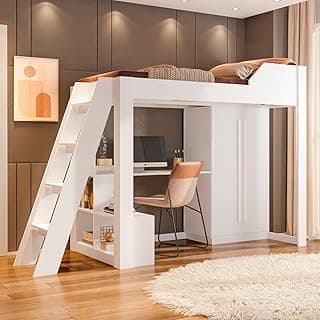 Cama Alta Beliche Office Adulto com Escrivaninha e Roupeiro Vivace Branco