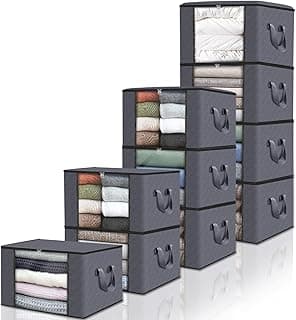 Pacote com 10 sacos de armazenamento dobráveis cinza para organização de roupas e edredons