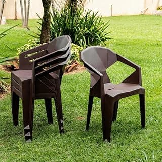 Kit com 4 cadeiras Diamond empilháveis com braços em polipropileno com proteção UV para varanda, piscina, escritório, área interna ou externa, cor marrom