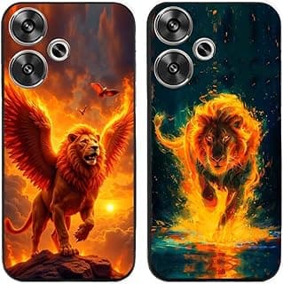 Capa traseira de smartphone com leão em chamas e pássaro voador, fundo flamejante, para Xiaomi Redmi Turbo 3 / Poco F6 5G.