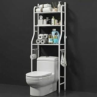 Estante Rack Banheiro Lavanderia Organizador com 3 Prateleiras – Prateleira de Metal Sobre Vaso Sanitário. Organizador de Chão Multiuso para Cosméticos, Toalhas e Produtos de Limpeza, Branco.