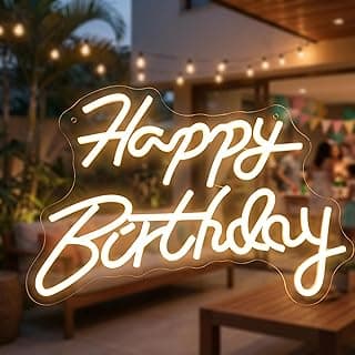 Fita LED neon com texto 'Happy Birthday' para decoração de festas de aniversário