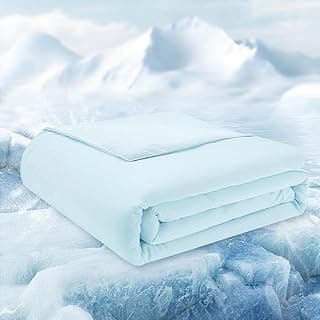 Edredom Queen refrescante azul claro sobre fundo nevado, perfeito para dormir quentes