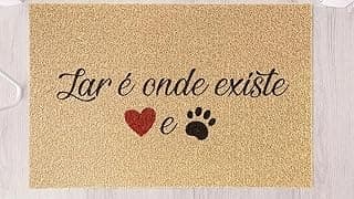Tapete de vinil decorativo 40x60cm com texto 'Lar é onde existe' e ícones de coração e pata