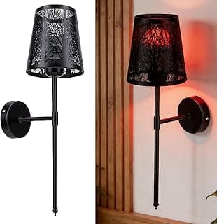 Arandela recarregável RGB com controle remoto e tecido metálico, preto, iluminação vermelha