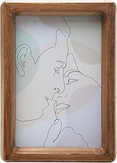 Porta retrato Wolff 10x15 cm madeira com desenho de casal se beijando
