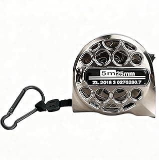 Fita métrica de aço inoxidável 5m 25mm com mosquetão e presilha, fundo branco