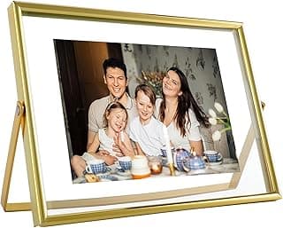 Porta-retrato flutuante (ouro, 12,7 cm x 17,78 cm), para vários tamanhos de fotos (10 x 15, 10 x 15 cm, 5 x 7 cm), moldura horizontal ajustável para foto de mesa/prateleira, escolha de presente elegante para decoração de festivais, casa ou casamento..…