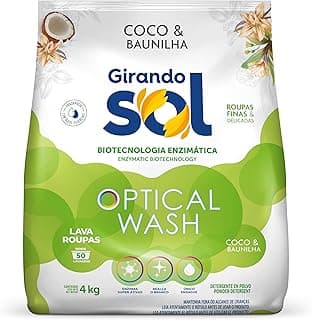 Lava Roupas em Pó Girando Sol Coco e Baunilha, 4kg, Optical Wash, Detergente em Pó com Biotecnologia Enzimática
