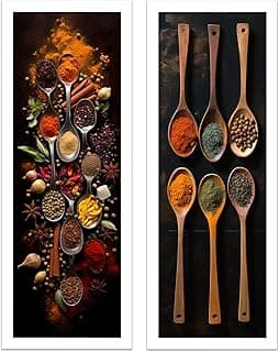 Kit de quadros decorativos com tema de temperos e especiarias em fundo preto