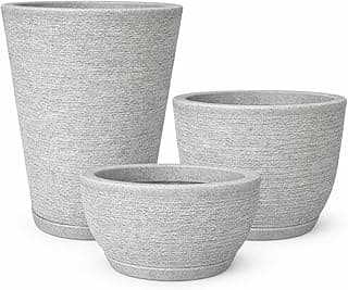 Kit 3 Vasos Polietileno Para Plantas Decorativo / 3 Vasos (Branco Stone)