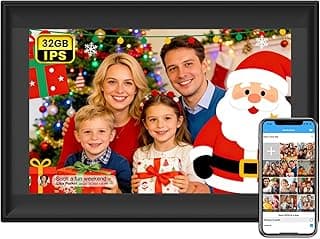 Porta-retratos digital com família e Papai Noel em fundo de Natal, 32GB de armazenamento, tela IPS