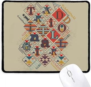 Tapete de rato geométrico colorido com design 'GIRL', borda preta, fundo bege