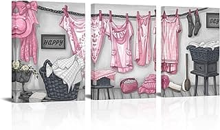 Pinturas decorativas de lavanderia rosa e cinza para casa ou hotel, emolduradas, 3 peças