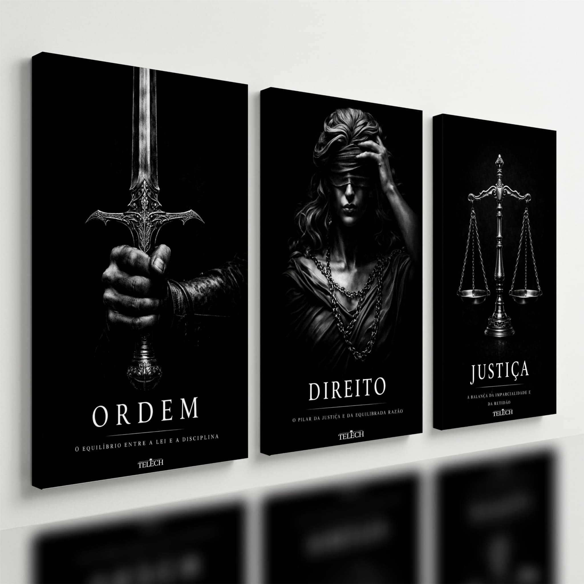 Kit 3 Quadro Decorativo Direito Advocacia Escritório Luxo Qualidade Premium (40x28cm)