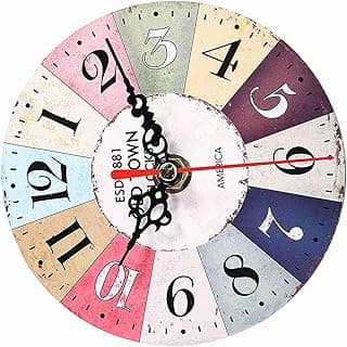 GLOGLOW Relógio Relógio de Parede Redondo Vintage de MDF, 12 Cm de Diâmetro, Decorativo Elegante para Escritório Doméstico, Operado por Bateria, Várias Opções de Exibição Decoração Diária (32)