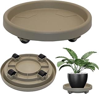 Suporte para vasos com rodas 27cm Top Garden cinza com vaso e planta