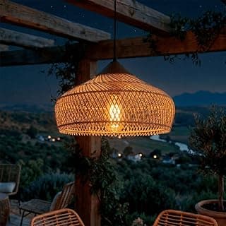 Luminária pendente de rattan natural estilo cúpula, iluminação aconchegante para área externa, 40cm, decoração rústica moderna