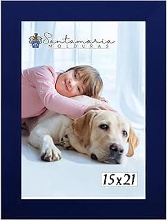 Moldura Porta Retrato 15x21 Azul da Santamaria Molduras com Menina e Cachorro
